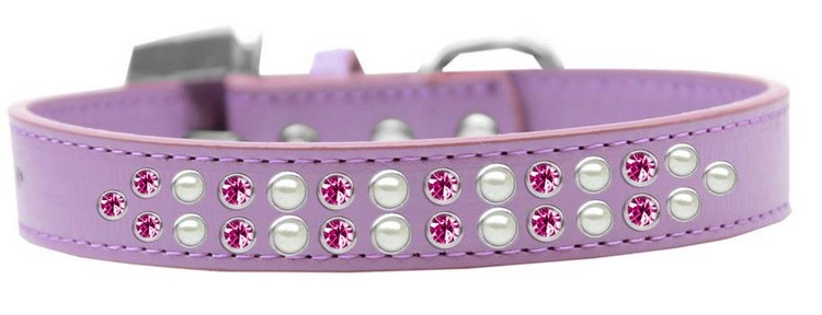 Two Row Pearl and Pink Crystal Size 14 Lavender Dog Collar